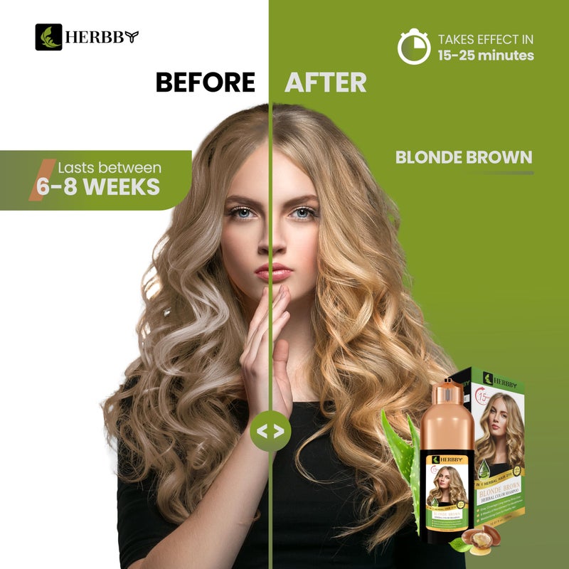 HERBBY Hair Color Shampoo for Gray Hair Coverage&Color Transform with 9 Herbal Extracts â€“Long Lasting(6-8 Weeks),Shiny,Evenly Colored,Instant Hair Dye Shampoo&Conditioner, 500 Ml (BLONDE BROWN COLOR) - Image 2