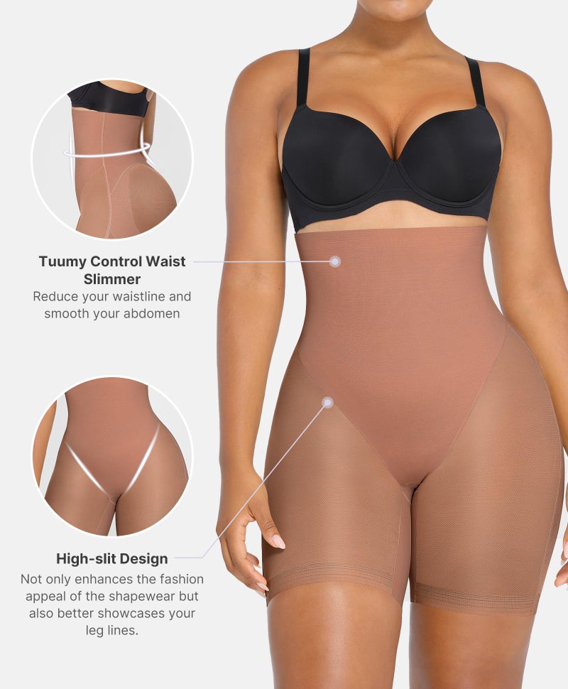 SHAPELLX Shapewear for Women Tummy Control Butt lifting Body Shaper High Waist Shaping Waist Trainer Slimmer Shorts Brown - Image 3