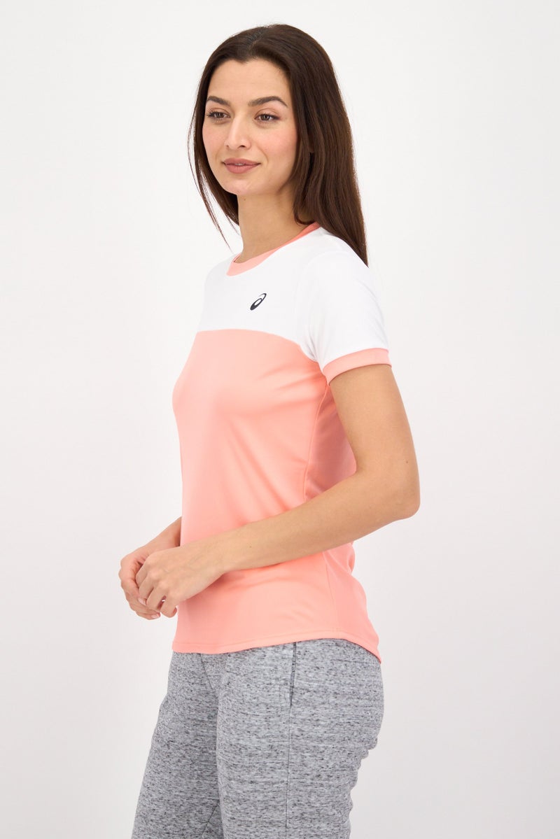 asics تي شيرت جري نسائي بقصة ضيقة بأكمام قصيرة، وردي - Image 4