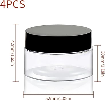 Luckious 4PCS 30G Empty Jars Wide Mouth Travel Storage Cosmetic Cream Jar Clear Round Plastic Bottle Clear Round Plastic Container for Cream Sample Cosmetic Storage With Black Lid - Image 2
