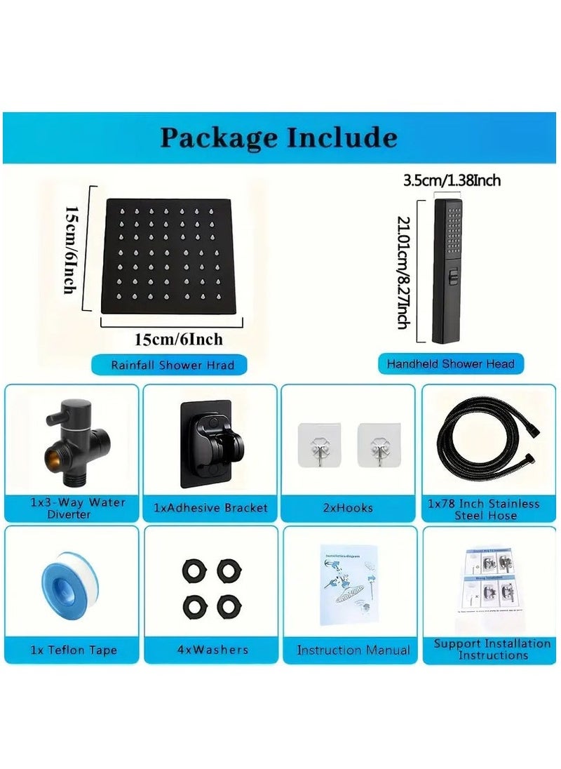 Arabest - Transform Your Shower Experience with a 6 High Pressure RainShower Head and Two-in-One Handheld Set, Plus 78 Extra LongHose, 3-Way Diverter, and Adhesive Shower Head Holder! - Image 1