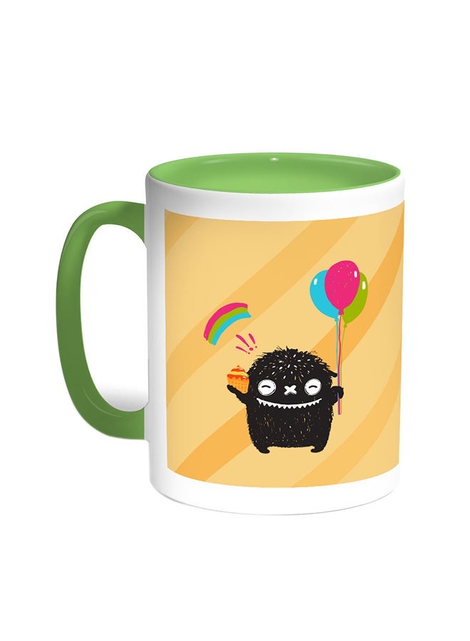 RYN Cartoon Drawing - The Joy Of Eid Printed Coffee Mug Green/White 11ounce