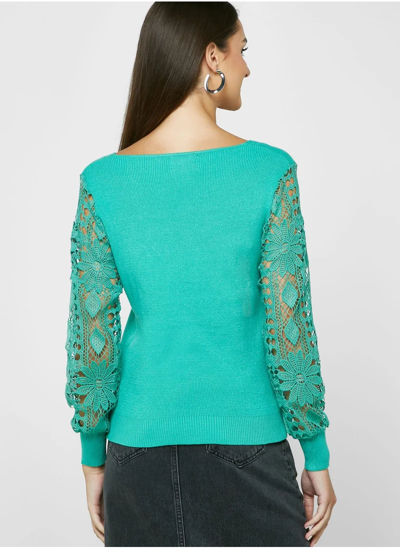 ELLA Lace Sleeve Detail Sweater