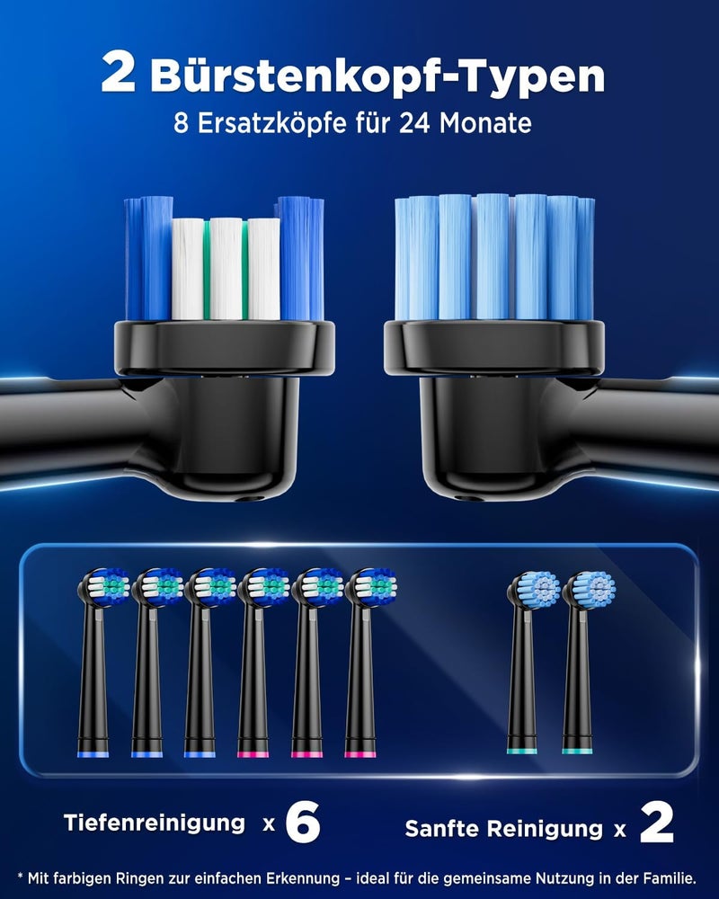 YTEATH PRO Rotating Electric Toothbrushes for Adults and Children with 8 Toothbrush Heads (2 Types), 3 Intensities, 5 Modes, Electric Toothbrush with Wall Mount Charging Station, 2 Minute Brushes, Timer - Image 3