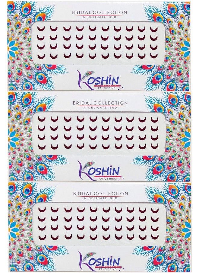 KOSHIN - لون بني محمر على شكل نصف قمر متوسط الحجم (لكل بيندي ارتفاع 6 مم × عرض 7 مم) بيندي للجبهة للبنات والنساء والسيدات عبوة بيندي تشاند بني محمر مكونة من 3 قطع - Image 1