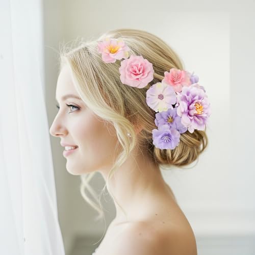 ATTGREAT 210 Pcs Mini Silk Flower Heads Small Fake Rose Daisy Faux Flowers Bulk for Crafts Artificial Loose Fabric Flowers Heads Sunflower Bulk for Wedding Hair Cap Dresses Decorations (Purple) - Image 5
