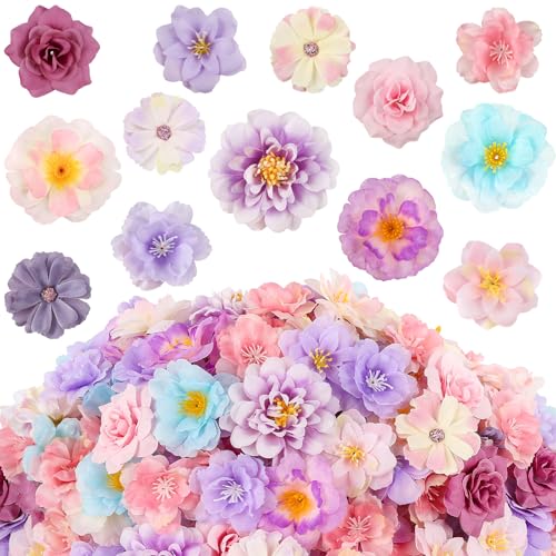 ATTGREAT 210 Pcs Mini Silk Flower Heads Small Fake Rose Daisy Faux Flowers Bulk for Crafts Artificial Loose Fabric Flowers Heads Sunflower Bulk for Wedding Hair Cap Dresses Decorations (Purple) - Image 1