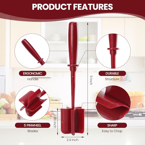 CUNSENR Premium Meat Chopper - 5 Curve Blade Ground Beef Smasher Tool - Heat-Resistant Nylon Meat Masher for Ground Beef, Hamburger, Potatoes - Non-Stick Ground Meat Chopper for Easy Mixing - Red - Image 3