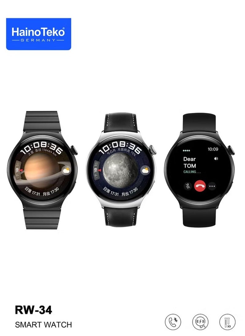 Haino Teko - RW-34 AMOLED Display Smart Watch for Men and Boys – Stylish and Durable with 3 Interchangeable Straps, Fitness Tracker, Heart Rate Monitor, Waterproof, Long Battery Life – Perfect for Daily Wear and Sports Activities - Image 1