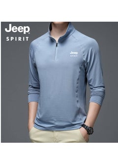 Jeep Men's Casual Long Sleeved T-shirt Sweatshirt Soft And Skin Friendly Zipper Collar Top For Men  - Image 1