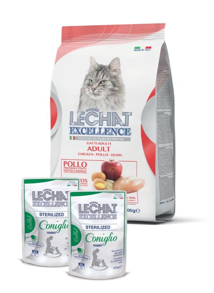 LeChat Excellence by Monge | Premium Sterlised Cat Dry & Wet Food with Rabbit Bundle – Daily Balanced & Complete Nutrition with High-Quality Protein & Natural Ingredients