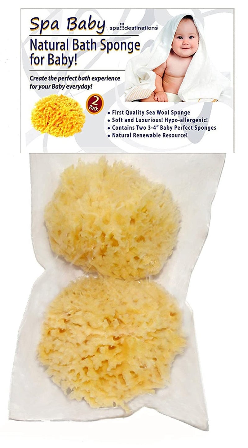 spa destinations Spa Baby Absorbent Natural Bath Sponge Spa Destinations. Ultra Soft Premium Sea Wool Sponge, Biodegradable, Bath Accessories Baby and Kids, Infant Bath. Two (2) Pack 3-4 inch for Moms - Image 1