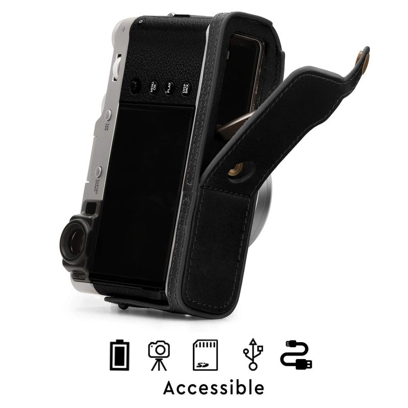 MegaGear MG1894 Ever Ready Genuine Leather Camera Half Case Compatible with Fujifilm X100V - Black - Image 4