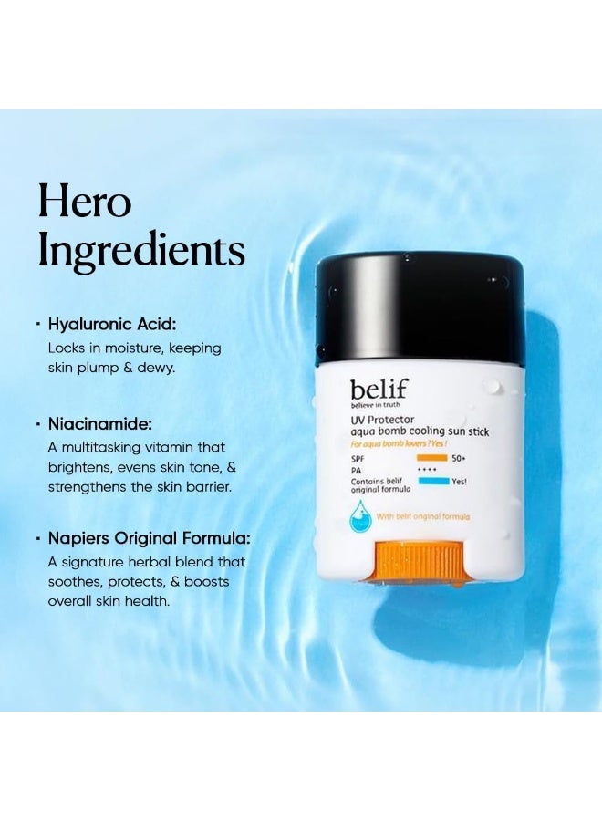 Belif Aqua Bomb Cooling Sun Stick 14g | SPF 50+ PA++++ – Hydrating, Mess-Free, Invisible Finish – With Hyaluronic Acid & Niacinamide – Sweatproof, Travel-Friendly, Makeup-Friendly Sunscreen - Image 2