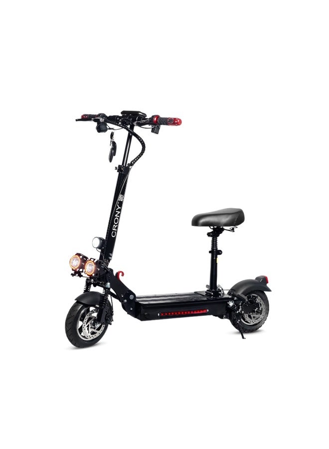 Crony V10 Big Display 1200W Motor Electric Scooter – 45-68KM/H Speed, 20-40KM Range, 10” Off-Road Tires, 48V 12AH Battery, Dual Suspension, Dual Disc Brakes, Foldable Aluminum Frame, Triple LED Headlights, LED Base Lighting, Heavy Duty 120KG Load, Electric Scooter with Seat for Adults, Perfect for Fast Urban Commuting and Outdoor Adventures - Image 1