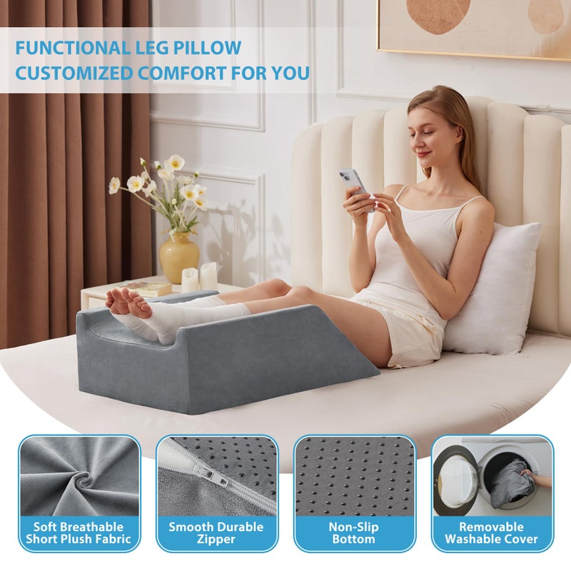 MEGCXIT Double Leg Elevation Pillows for After Surgery, Memory Foam Leg Elevating Pillow, Leg Pillow Elevation Blood Circulation, Knee Pillow Wedge Pillow for Back Knee Hip Ankle Pain Relief, Grey - Image 5