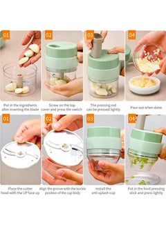 SUPREMIUM 4-in-1 Handheld Electric Vegetable Cutter Set, Mini Garlic Chopper, Portable Food Processor, Wireless Vegetable Slicer, Multifunctional Chopper with USB Charging for Garlic, Onion, Meat, Chi  - Image 3