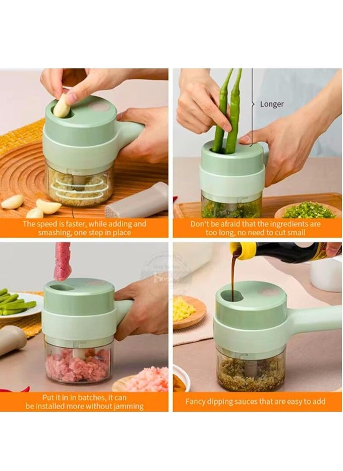SUPREMIUM - 4-in-1 Handheld Electric Vegetable Cutter Set, Mini Garlic Chopper, Portable Food Processor, Wireless Vegetable Slicer, Multifunctional Chopper with USB Charging for Garlic, Onion, Meat, Chi - Image 1