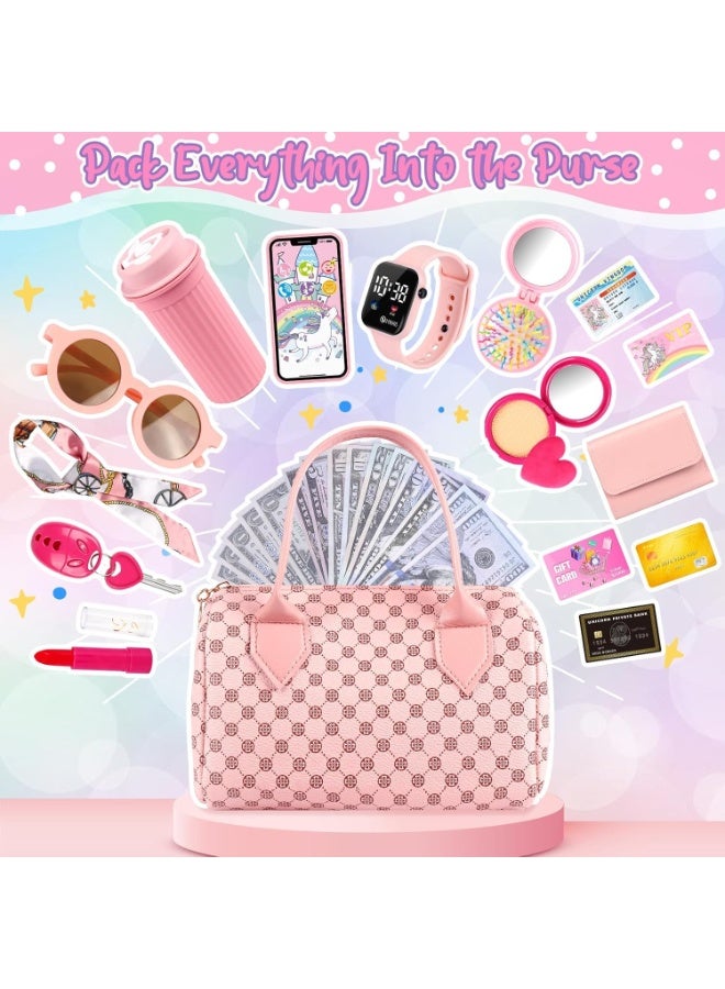 AM ANNA Play Purse for Little Girls, 32PCS Toddler Purse with Pretend Makeup for Kids, Princess Toys Includes Handbag, Phone, Wristwatch, Silk Scarf Kids Toy Purse Birthday Gift for Girls 3 + - Image 5
