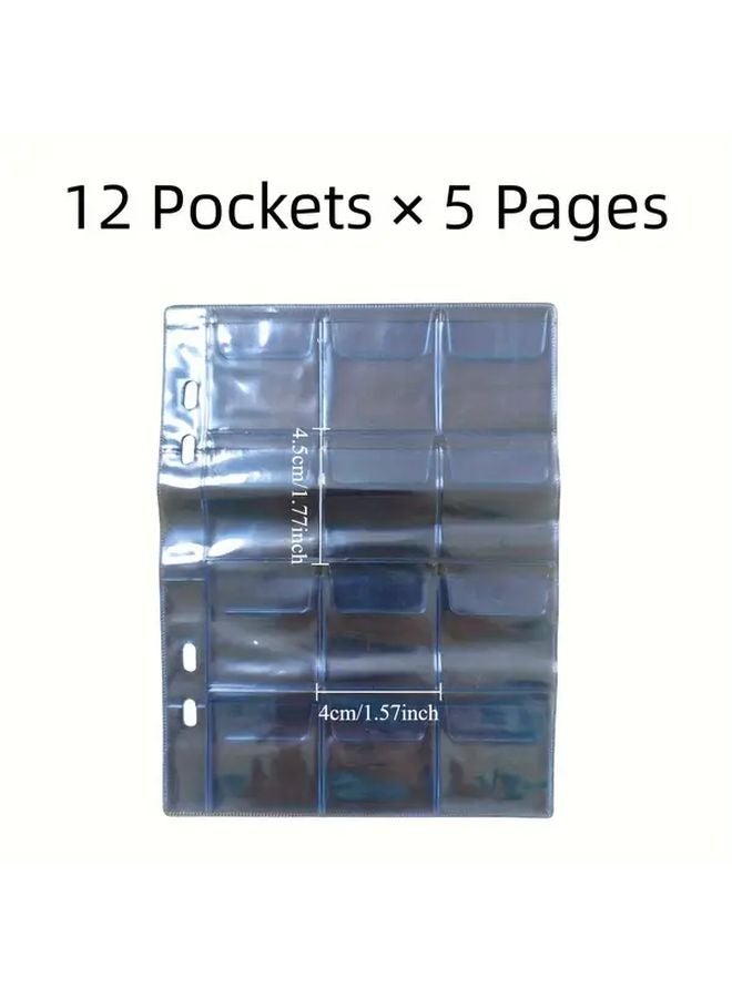 Universal Model Large Capacity Stamp Coin Album 12 Pockets 5 Pages Interchangeable Sheets - Image 1