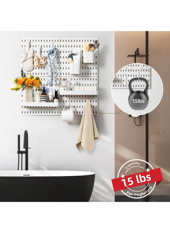 منزل الغابة طقم منظم حائط بسطح مثقب مكون من 4 قطع باللون الأبيض، رف تخزين وعرض جداري، تصميم معياري للتعليق على الحائط، منظم جداري للتزيين المنزلي والمكتبي، منظم جداري للمنزل والمكتب - Image 4
