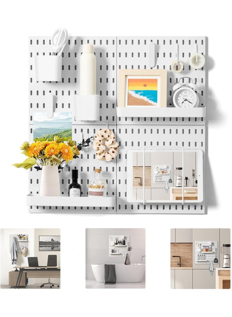 منزل الغابة طقم منظم حائط بسطح مثقب مكون من 4 قطع باللون الأبيض، رف تخزين وعرض جداري، تصميم معياري للتعليق على الحائط، منظم جداري للتزيين المنزلي والمكتبي، منظم جداري للمنزل والمكتب - Image 1