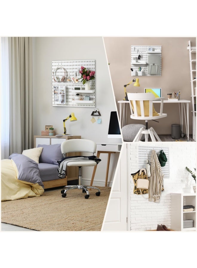 منزل الغابة طقم منظم حائط بسطح مثقب مكون من 4 قطع باللون الأبيض، رف تخزين وعرض جداري، تصميم معياري للتعليق على الحائط، منظم جداري للتزيين المنزلي والمكتبي، منظم جداري للمنزل والمكتب - Image 2