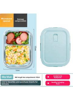 Custom Processing High Borosilicate Glass Lunch Box Three-piece Set Student Office Workers With Rice Bowl Microwave Oven Special Fresh-keeping Bowl-Specifications:Medium And Long Two-compartment Fresh-keeping Bowl 680ml-Color:Pink