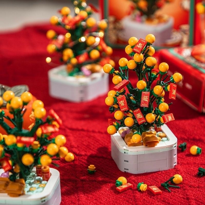 Compatible With Lego Lucid Orange Tree Building Blocks Assembled Toys Educational Children Girls New Year Ornaments Diy Gift - Image 2