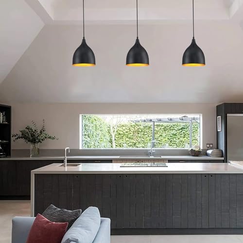 GreyWings Modern Black Aluminium Dome Hanging Pendant Light for Ceiling, Adjustable Cord, E-27 Holder, Antique Decor, Bulb is not Included.Pack of 3 - Image 1