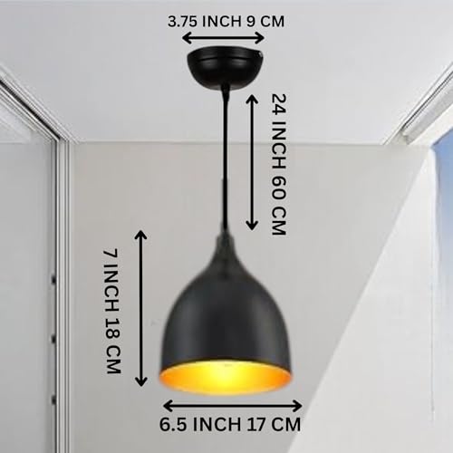 GreyWings Modern Black Aluminium Dome Hanging Pendant Light for Ceiling, Adjustable Cord, E-27 Holder, Antique Decor, Bulb is not Included.Pack of 3 - Image 3