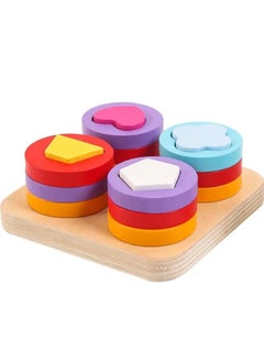 Generic TOYARTSY Wooden Sorting and Stacking Toys for Kids Geometri Shape Color Blocks Puzzle Early Learning Board Game Gifts for Kids  - Image 2