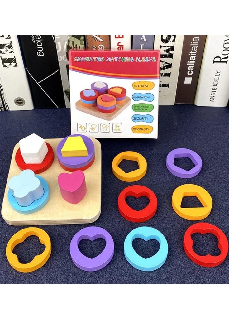 TOYARTSY Wooden Sorting and Stacking Toys for Kids Geometri Shape Color Blocks Puzzle Early Learning Board Game Gifts for Kids  - Image 5