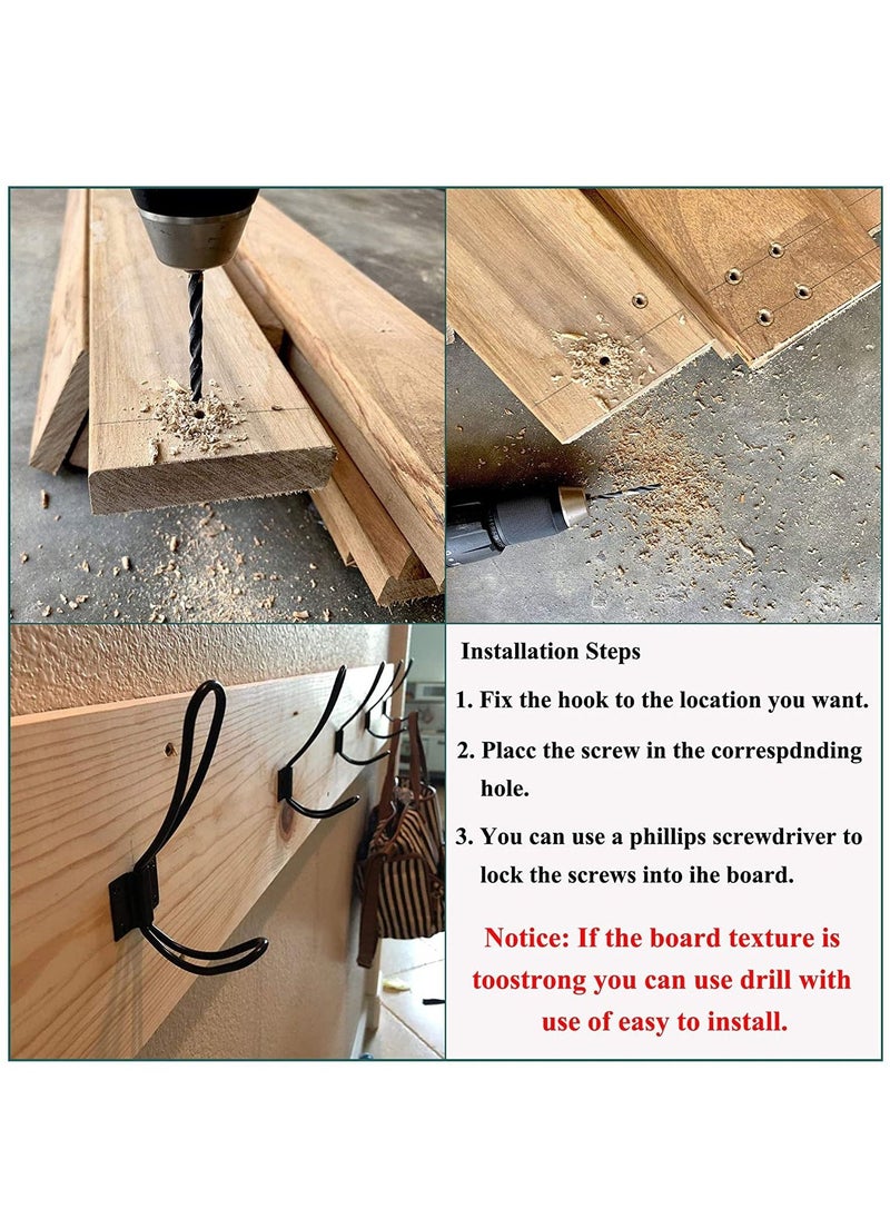 Rustic Entryway Hooks-6 Pack Farmhouse Hooks with Metal Screws Included, Black Decorative Wall Mounted Rustic Coat Hooks Rack, Double Vintage Organizer Hanging Wire Hook Clothes Hanger - Image 4