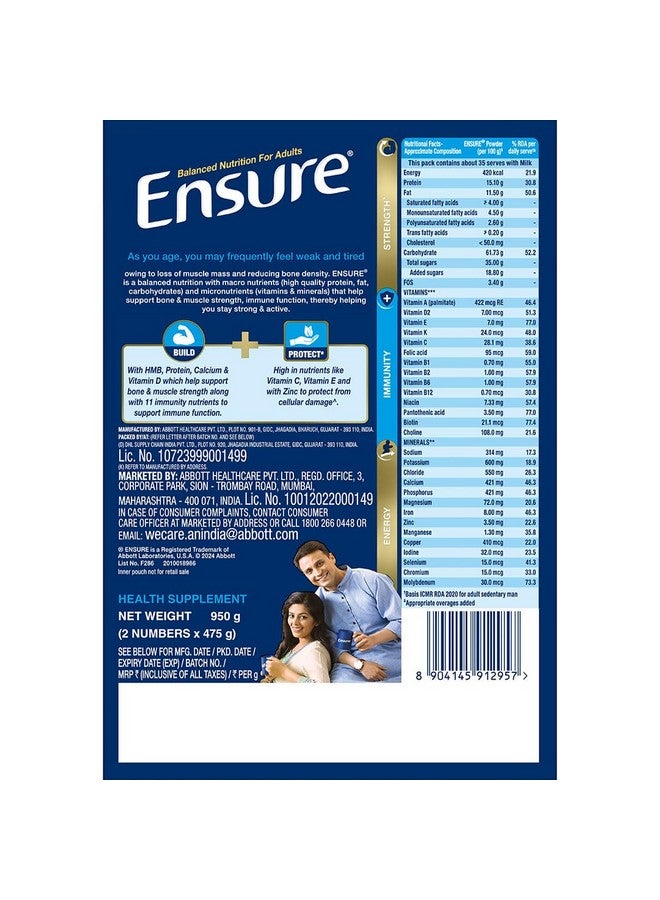 Ensure No 1 Nutritional Supplement Drink in the world, 32 nutrients High Protein,Calcium,Vit D, Chocolate 950g - Image 3