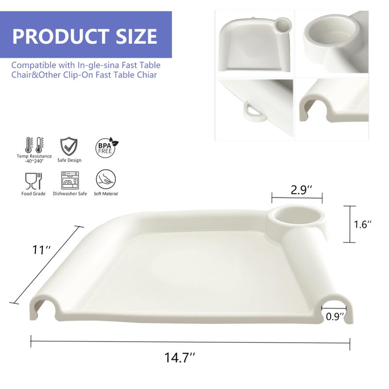 FAILUN Silicone Baby Dining Tray Compatible with Inglesina Fast Table Chair & Other Hook-On High Chairs,Portable Clip-On Fast Table Chair Baby Tray, Dishwasher Safe & BPA Free (Upgraded White) - Image 2