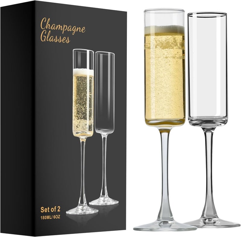 PARACITY Champagne Flutes, Champagne Glasses Set of 2, Elegant 6oz Glass Champagne Flutes, Gift for Birthday, Wedding, Christmas, Clear Sparkling Champagne Glasses for Women, Men - Image 1