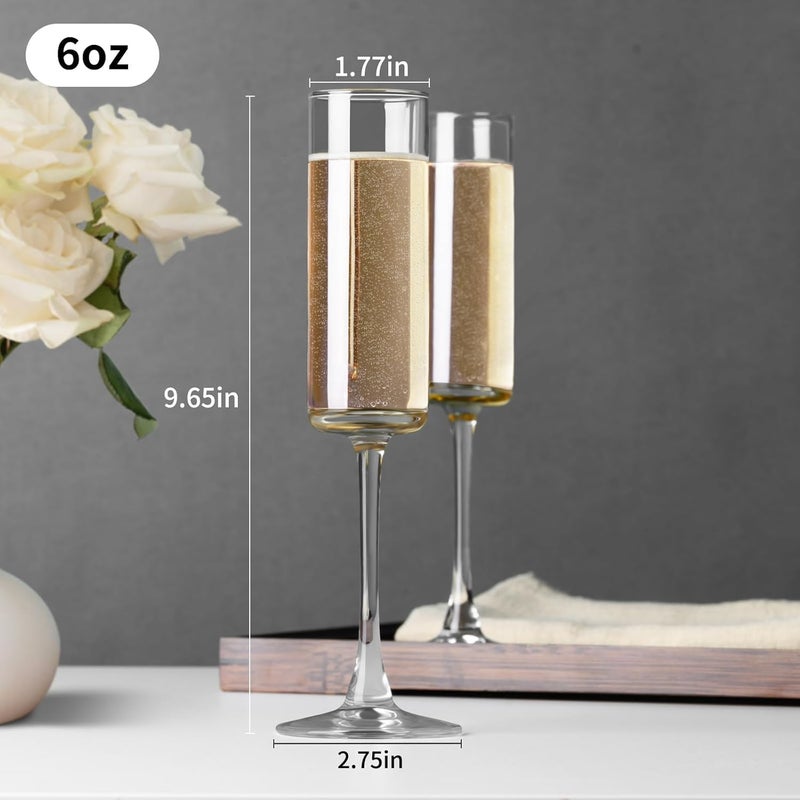 PARACITY Champagne Flutes, Champagne Glasses Set of 2, Elegant 6oz Glass Champagne Flutes, Gift for Birthday, Wedding, Christmas, Clear Sparkling Champagne Glasses for Women, Men - Image 2