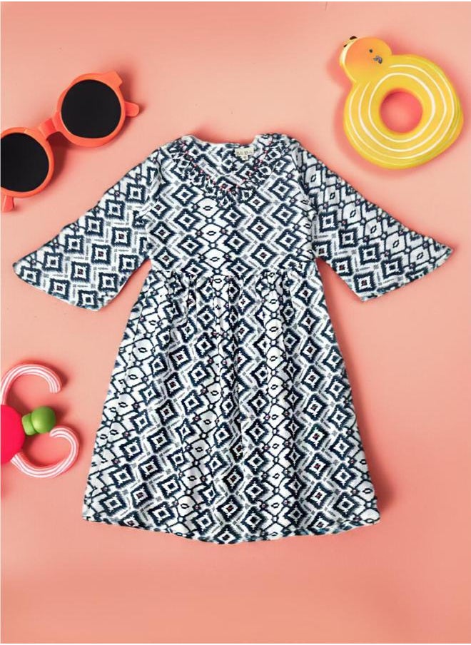 BELLA MODA - All-Over Print V Neck Long Sleeves Dress by Styli - Image 1