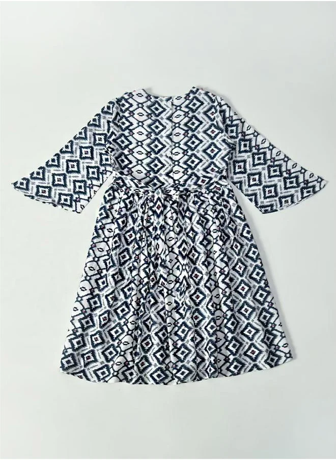 بيلا مودا All-Over Print V Neck Long Sleeves Dress