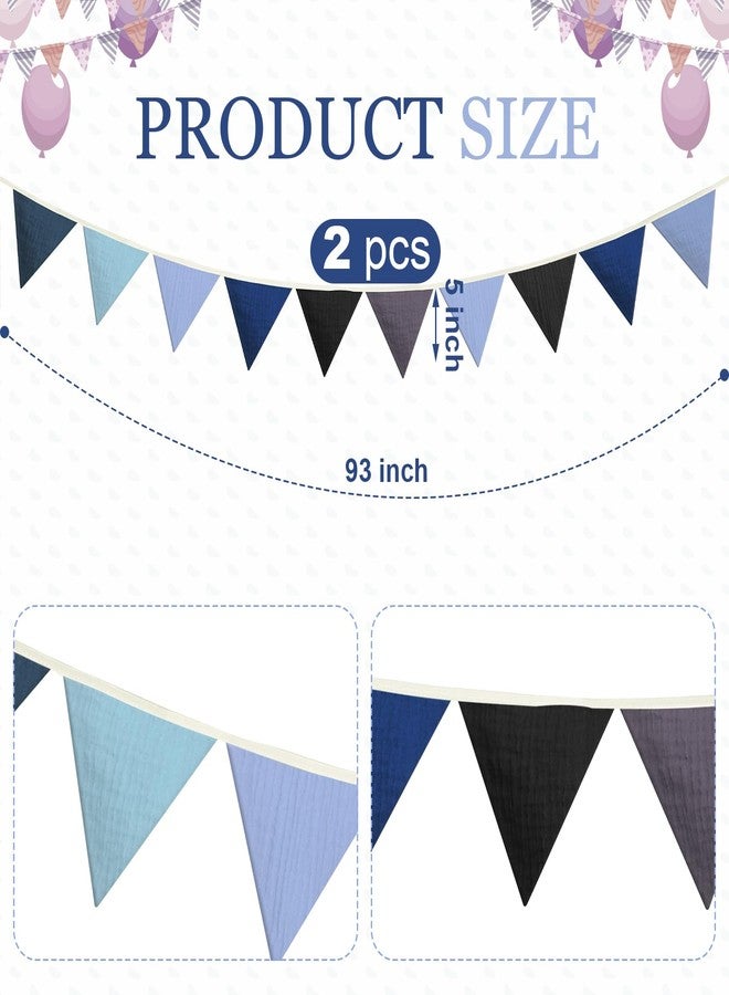 Oudain 15.5 ft Pennant Banner Flags, 2 Pcs Nursery Garland Triangle Bunting Flag Baby Banner for Nursery Decor Baby Birthday Boho Wedding Shower Party Event, Each 7.75 ft(Blue Color) - Image 2