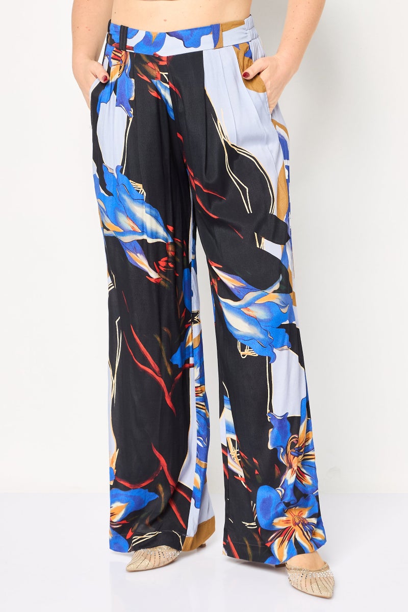 DESIGUAL Women Regular Fit Allover Print Wide Leg Pants, Multicolor - Image 1