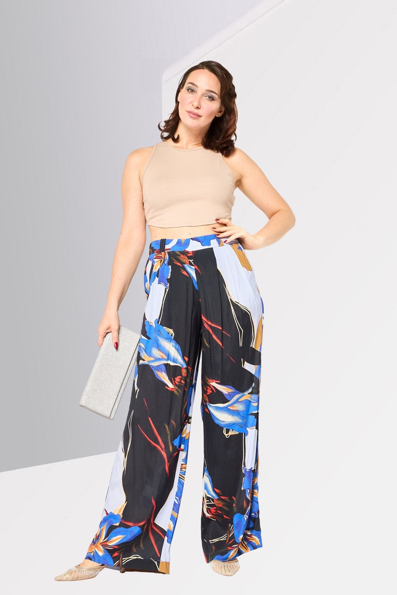 DESIGUAL Women Regular Fit Allover Print Wide Leg Pants, Multicolor - Image 2