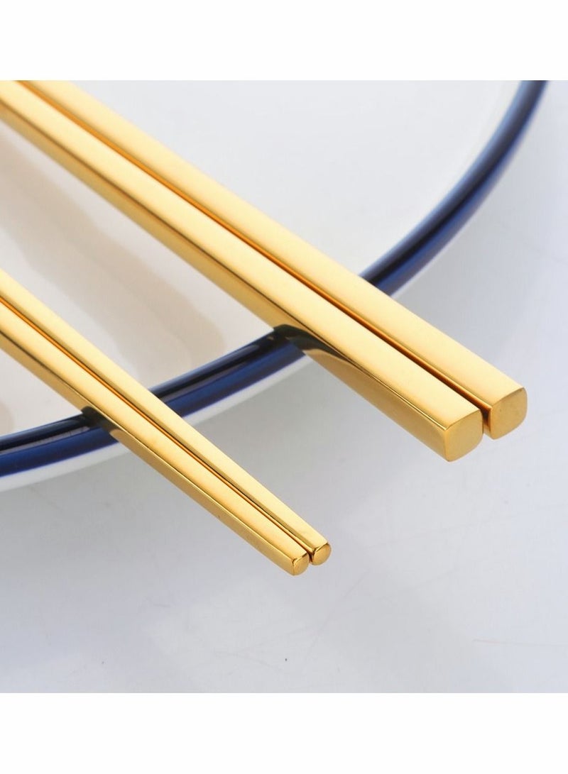 Y&D Chopsticks Stainless Steel Gold Reusable 5 Pairs Dishwasher Safe Metal Lightweight Easy to Use Square Chop Sticks Gift Set  - Image 3