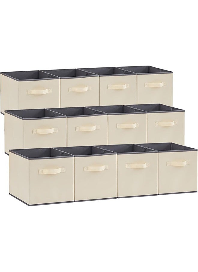 Hihonor Collapsible Fabric Storage Cubes Organizer, Set of 12 Home Foldable Collapsible Storage Box, Fabric Cubby Organizer Baskets with Dual Handles, Cube Storage Bins for Shelf, Home and Office  - Image 1
