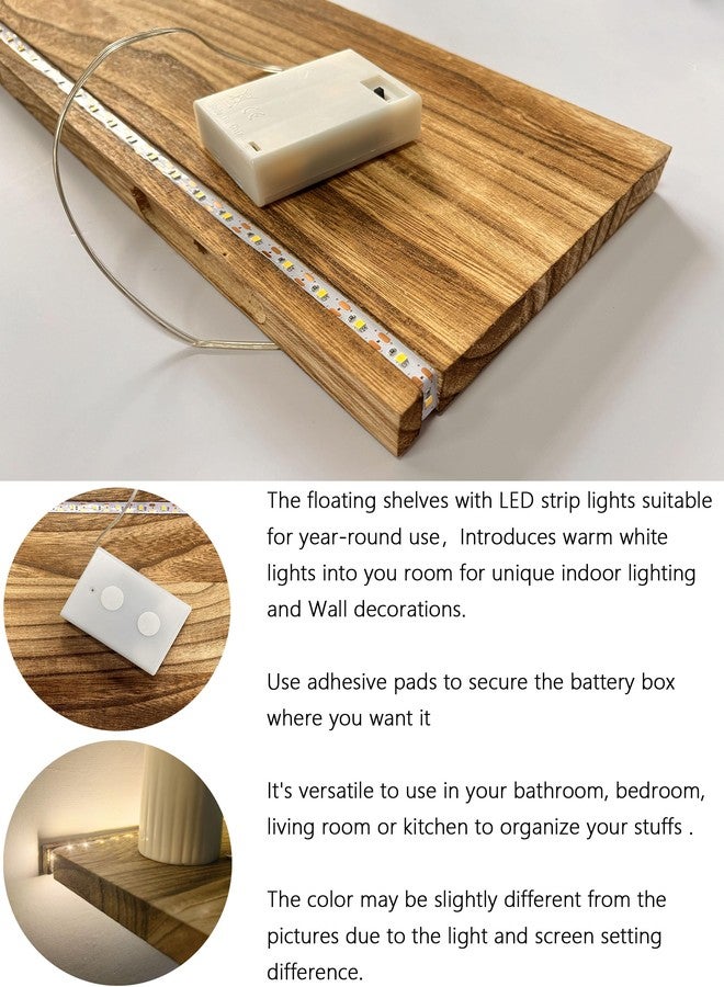 Comtelek Floating Shelves for Wall Decor Wood Wall Mounted Shelves with LED Lights Set of 2, Sturdy Rustic Wood Shelves Farmhouse Shelf Hanging for Bedroom, Bathroom, Living Room, Kitchen, Corner, Book - Image 2