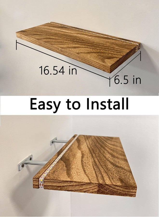 Comtelek Floating Shelves for Wall Decor Wood Wall Mounted Shelves with LED Lights Set of 2, Sturdy Rustic Wood Shelves Farmhouse Shelf Hanging for Bedroom, Bathroom, Living Room, Kitchen, Corner, Book - Image 4