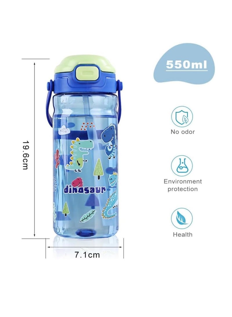 يو كيه آر زجاجة مياه بأزرار من UKR للأطفال | 550 مل موضوع الديناصور الأزرق | زجاجة شرب أوتوماتيكية مقاومة للتسرب سعة 18 أونصة لأطفال المدارس والأطفال الصغار | خالية من مادة BPA وقابلة لإعادة التعبئة - Image 2