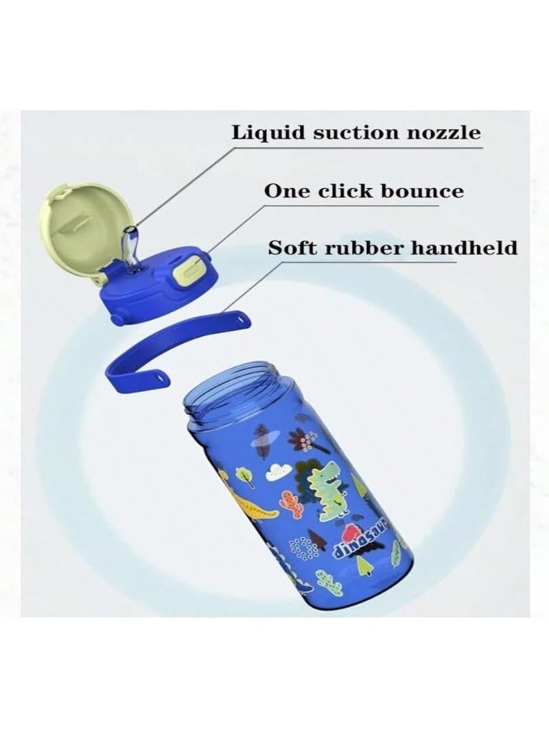 يو كيه آر زجاجة مياه بأزرار من UKR للأطفال | 550 مل موضوع الديناصور الأزرق | زجاجة شرب أوتوماتيكية مقاومة للتسرب سعة 18 أونصة لأطفال المدارس والأطفال الصغار | خالية من مادة BPA وقابلة لإعادة التعبئة - Image 3
