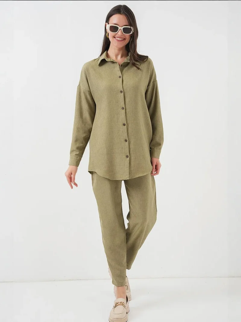 BIG DART BDART Linen Blend Long Sleeve Shirt and Pants Co-ord Set